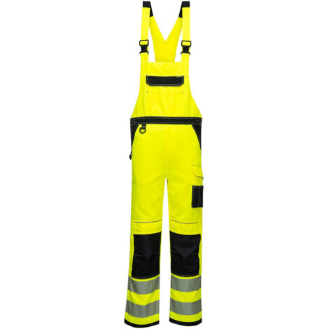 Cotte à bretelles PW3 haute-visibilité couleur : Jaune/Noir taille M - PORTWEST