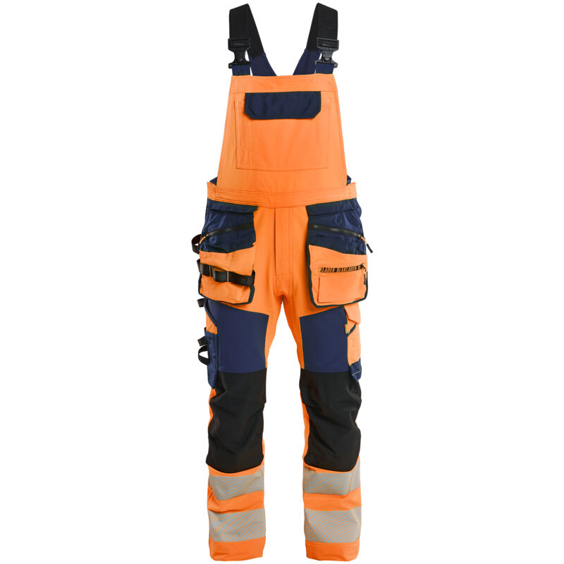 Mono de trabajo con tirantes elásticos 4D de alta visibilidad 2626 - Naranja/Marino 50C