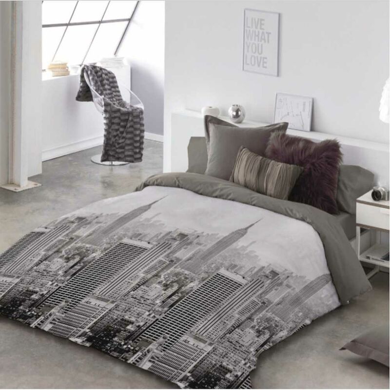 

COTTON ARTean Funda Nordica City Life II Reversible - Disponible en varios tamaños - Cama de 135 (220 Ancho X 260 cm Largo) - Gris