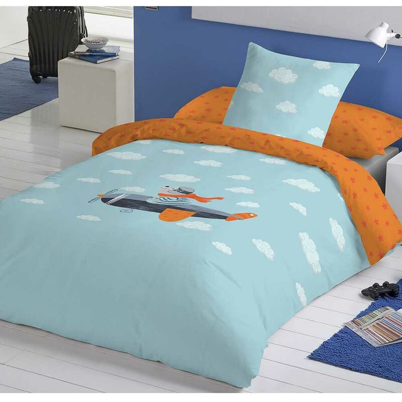 

COTTON ARTean Funda Nordica Infantil/Juvenil Reversible Aviador - Disponible en varios tamaños - Cama de 90 - Turquesa