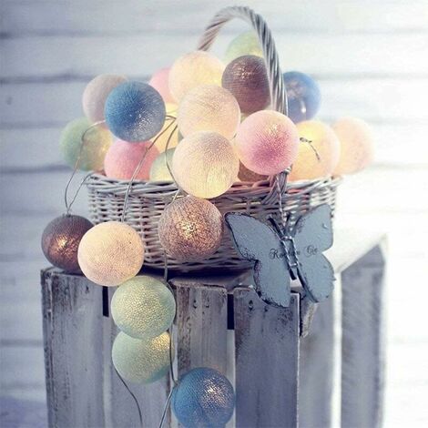 Cotton Ball Fairy Lights Cotton Balls with Plug, 3.5m, 20 Balls LED Fairy Lights for Indoor, Night Light Decoration like Christmas, Wedding, Party, Bedroom (Colorful)