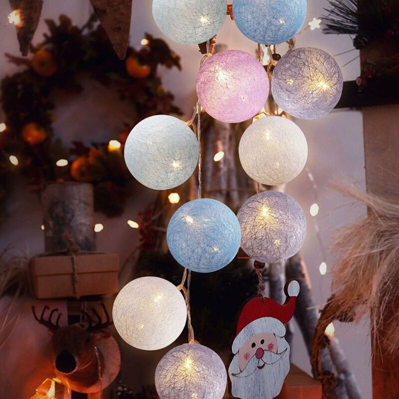 Cotton Ball String Lights, 3m 20 Pcs LED Ball Fairy Lights String Lights USB Power Ball String Light for Bedroom Indoor Outdoor Christmas Parties