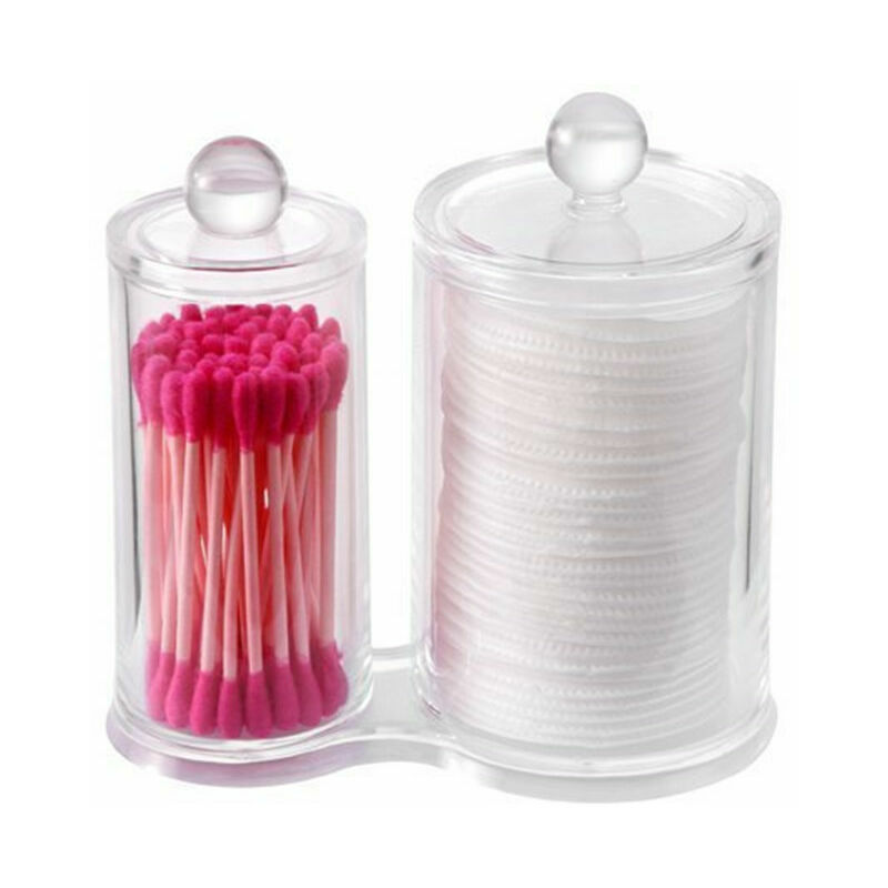 Cotton Box 2 Round Boxes Transparent Acrylic Makeup Storage for Cotton Swab and Cotton