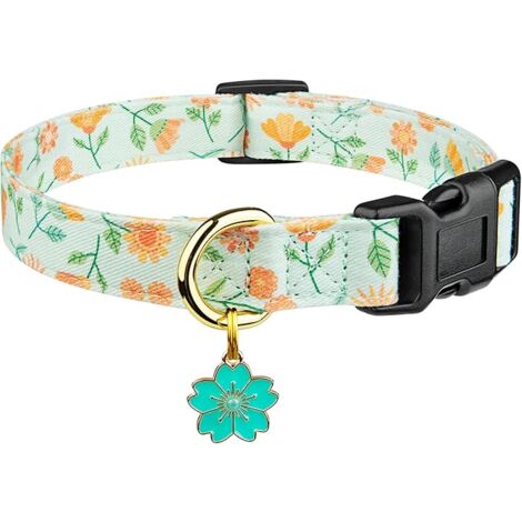 Cotton Handmade Dog Collar Cute and Distinctive Patterns Green Sunflower with Pendant for Girl Boy Dogs Collars L