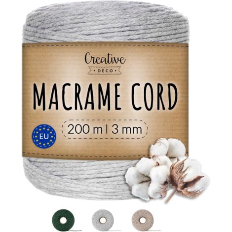 Cotton Macrame Cord 3 mm x 200 m Light Grey