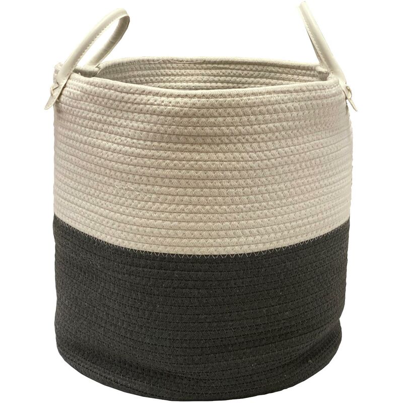 Cotton Rope Laundry Basket Fireplace Log Braided Storage Basket Planter [Dark Grey,Medium 35x35x37 cm]