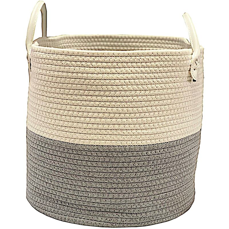Cotton Rope Laundry Basket Fireplace Log Braided Storage Basket Planter [Light Grey,Small 28x28x32 cm]