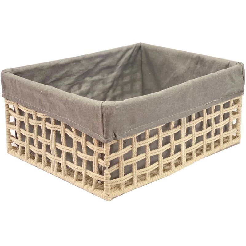 Cotton Rope Metal Frame Strong Storage Basket Hamper Shelf Organise With Lining[Medium 35 x 25 x 14 cm,Beige]