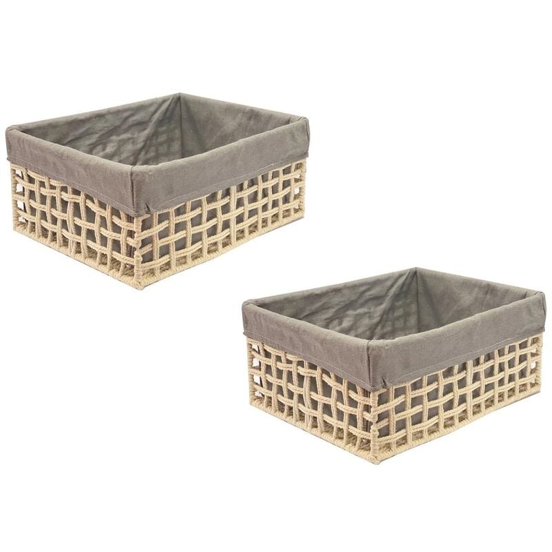 Cotton Rope Metal Frame Strong Storage Basket Hamper Shelf Organise With Lining[Set Of 2 Medium,Beige]