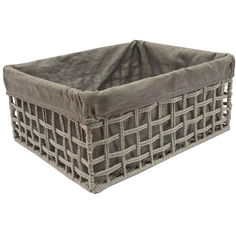 Cotton Rope Metal Frame Strong Storage Basket Hamper Shelf Organise With Lining[Medium 35 x 25 x 14 cm,Grey]