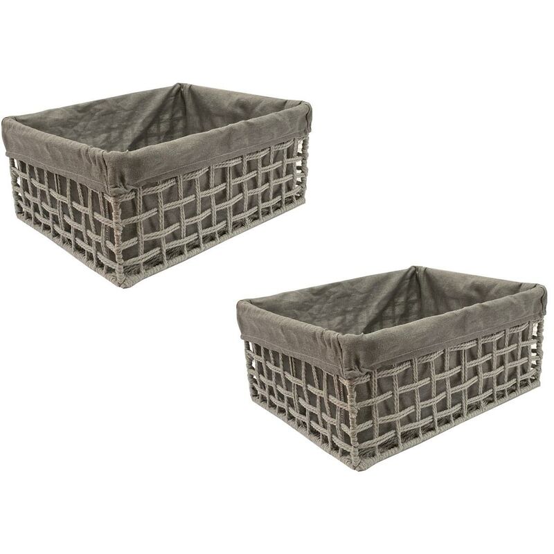 Cotton Rope Metal Frame Strong Storage Basket Hamper Shelf Organise With Lining[Set Of 2 Small,Grey]