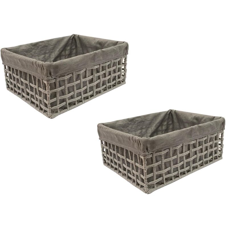 Cotton Rope Metal Frame Strong Storage Basket Hamper Shelf Organise With Lining[Set Of 2 Medium,Grey]