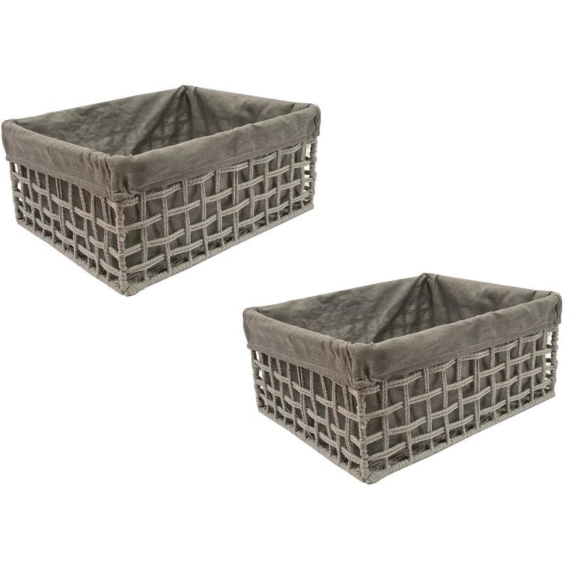 Cotton Rope Metal Frame Strong Storage Basket Hamper Shelf Organise With Lining[Set Of 2 Large,Grey]