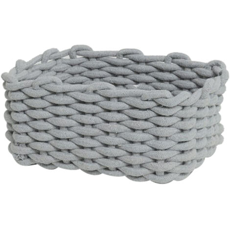 Cotton Rope Storage Basket Hand Knitting Nordic Style Desktop Storage Organizer for Key Snacks Underwear Grey 30x22x14cm/11.8x8.7x5.5in
