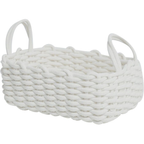 Cotton Rope Storage Basket Hand Knitting Nordic Style Desktop Storage Organizer for Key Snacks Underwear White 36x25x15cm/14.2x9.8x5.9in