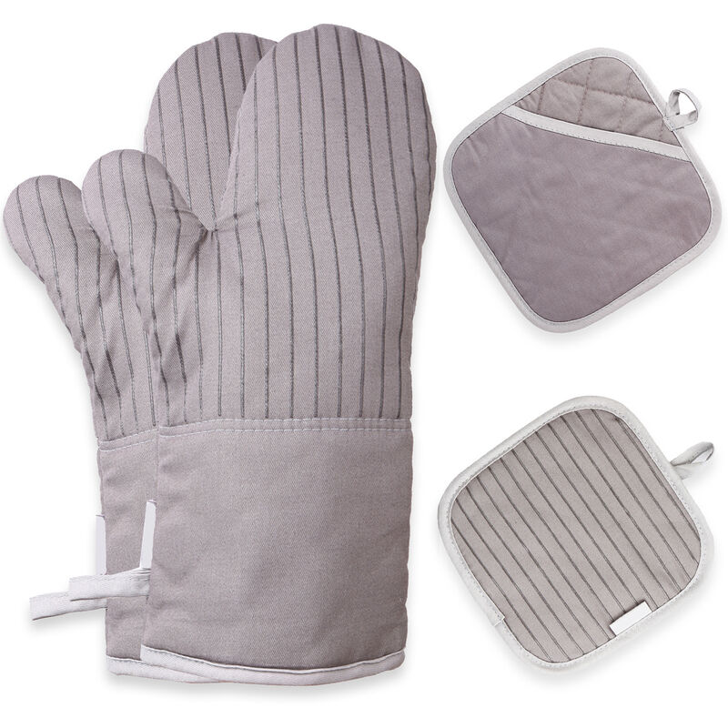 Esonmus - Cotton Silicone Oven Mitts Heat Resistant Non-Slip Barbecue Gloves Kitchen Oven Gloves Potholders 1 Pair Oven Mitts 2 Pot Holders,model:Grey
