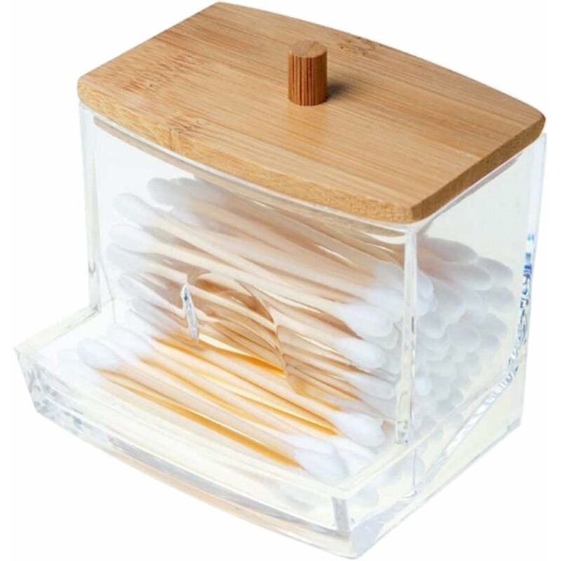 Gdrhvfd - Cotton Swab Holder, Cotton Dispenser, Cotton Box, Storage Box, With Wooden Lid, Humidity, For Living Room, Bedroom, Bathroom(9.5×9.7Cm)