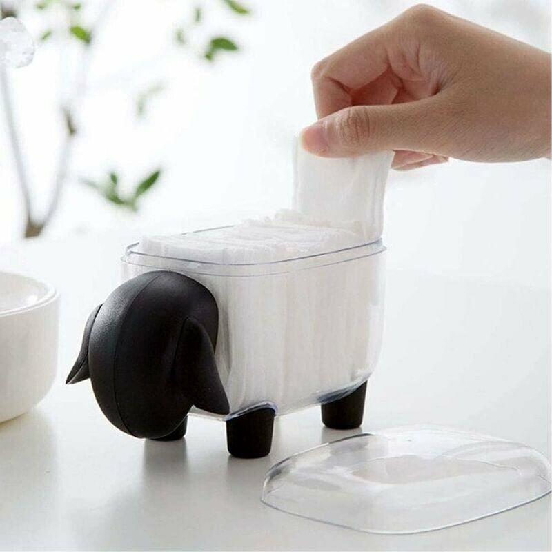 Cotton Swab Holder Sheep Shaped Toothpick Cotton Ball Dispenser Organizer Container with Lid, Black