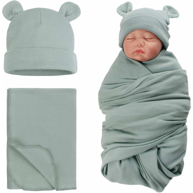 Cotton Swaddle Blanket Baby Hat Newborn Cute Bear Newborn Blanket and Hat