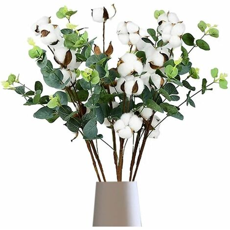 Cotton twig 6 pieces, Dried cotton twig White Cotton decoration for vases, dried bouquet, as wedding decoration or table decoration, Dried flowers Cotton