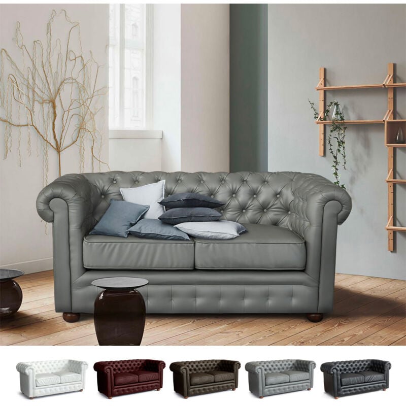 Chesterfield Couch Grau XXL Sofa 3 Sitzer Sitz Couch