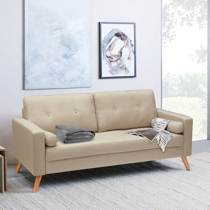 Couch Sofa Modern Design Skandinavisch Stil Stoff 3 Sitzer Wohnzimmer Kuche Acquamarina Farbe Beige Di8092mibj