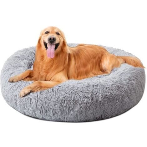 Couchage Panier Chien Chat Corbeille Coussin Rond en peluche Hiver Chaud en Peluche Lit Animal de couchage d\'intérieur, Gris 100cm
