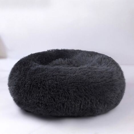 Couchage Panier Chien Chat Corbeille Coussin Rond Hiver Chaud en Peluche Lit Animal- Noir 50cm