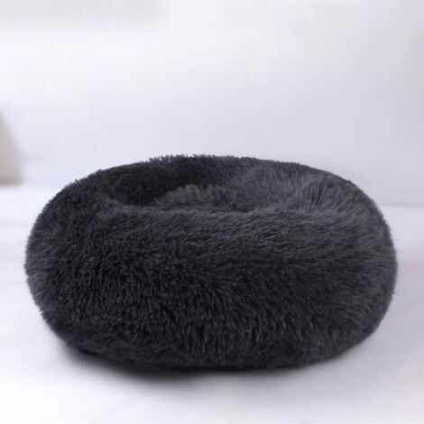 Couchage Panier Chien Chat Corbeille Coussin Rond Hiver Chaud en Peluche Lit Animal- Noir 50cm