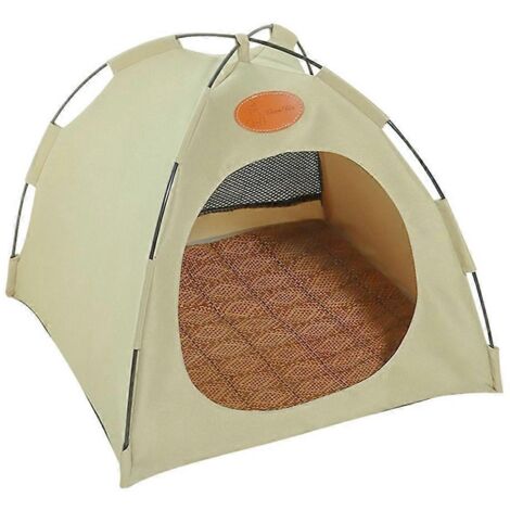 Couche pour animaux, tente d'intérieur pour petits animaux, lit rafraîchissant d'été avec coussin, taille L, blanc cassé.