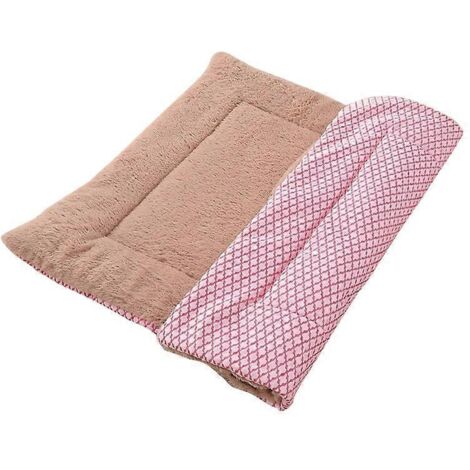 Couche pour chien en peluche chaude, matelas lavable pour chenil, adapté aux chiens de grande, moyenne et petite taille - Taille L, peluche rose courte.