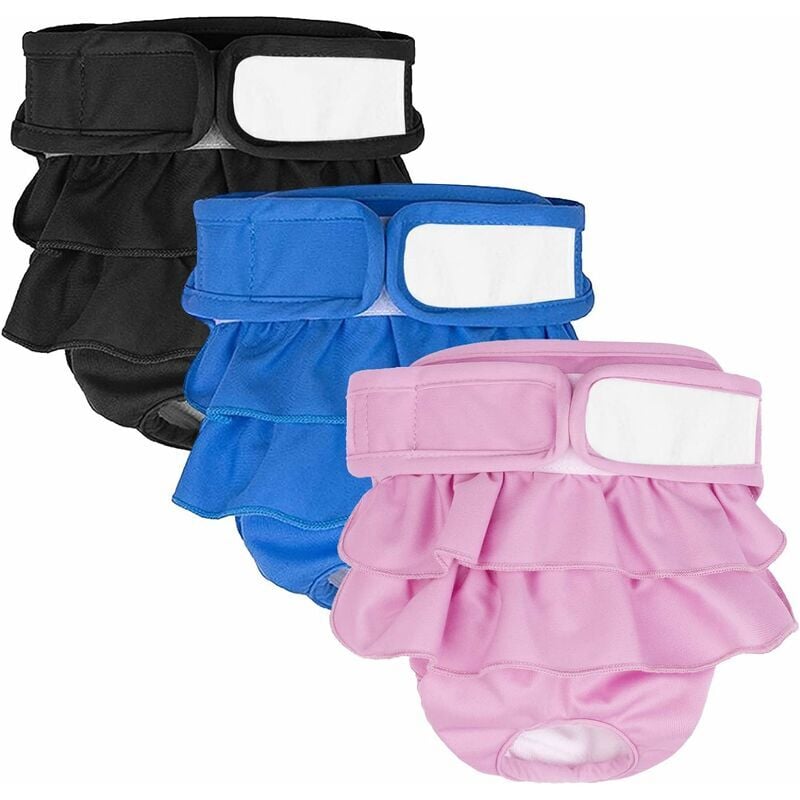 Couche pour Chien,Lot de 3 Couches Chien Lavable Couches réutilisables pour Chien Lavables Culotte pour Chien Femelle Serviettes Hygiéniques de Chien