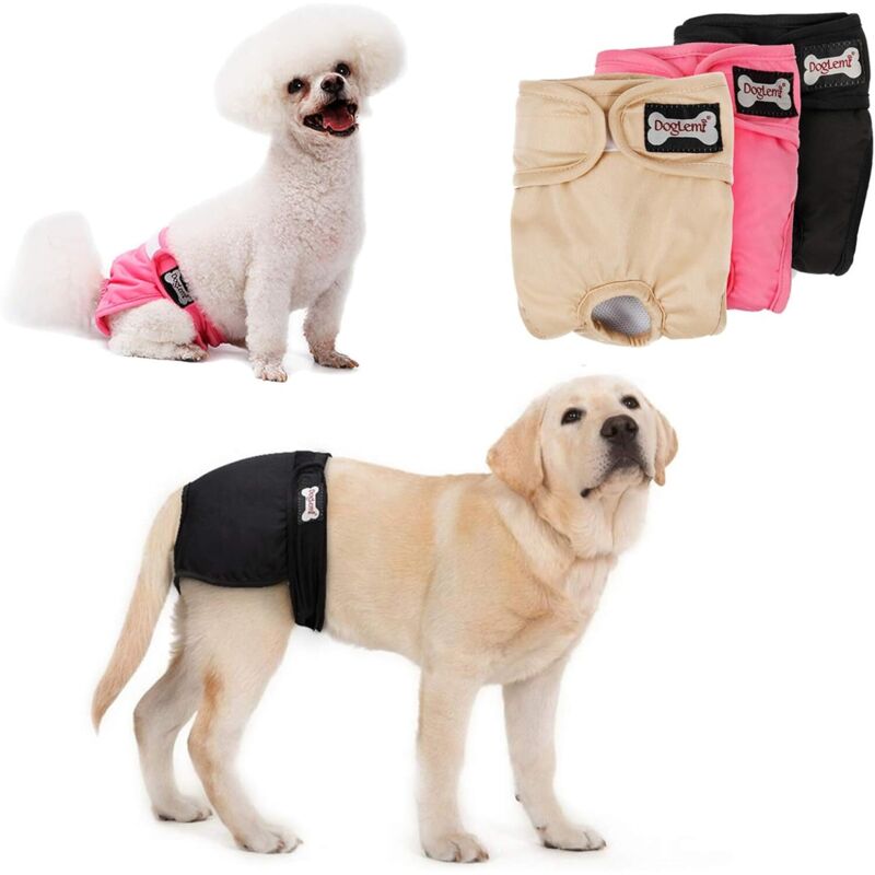 Couches Lavables Chien Femelle Réutilisable Chiot Diapers Leakproof Physiologique pour Langes Pant Chiennes (3-Pack) (M)