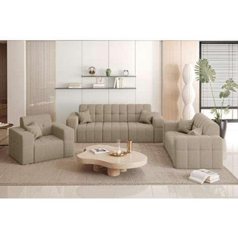 Couchgarnitur NIMES - Sofagarnitur 3-2-1 , breite Farbpalette, Stoff Portland Beige
