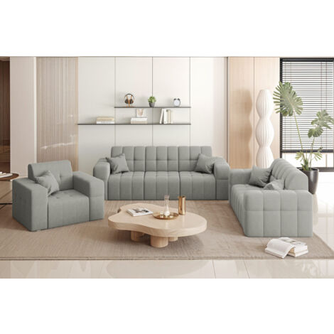 Couchgarnitur NIMES - Sofagarnitur 3-2-1 , breite Farbpalette, Stoff Portland Grau