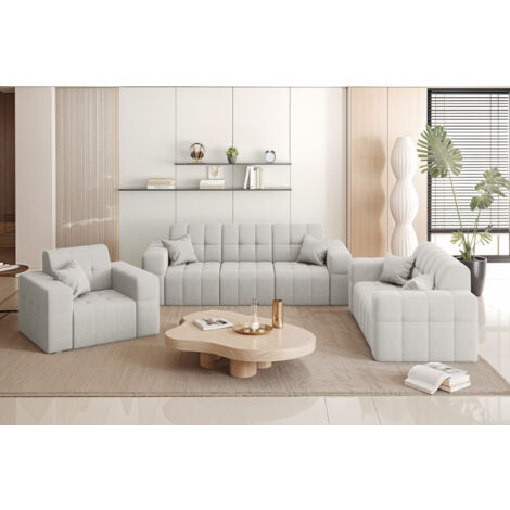 Couchgarnitur NIMES - Sofagarnitur 3-2-1 , breite Farbpalette, Stoff Portland Weiß