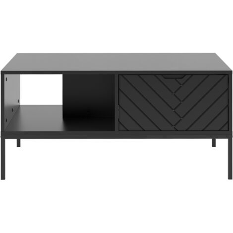 Couchtisch 104 cm breit in schwarz matt mit gefräster Front ANGERA-140