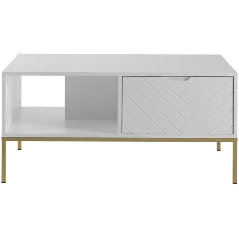Couchtisch 104 cm breit in weiß matt mit gefräster Front ANGERA-140