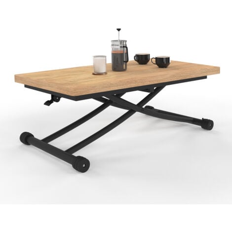 IDMARKET Couchtisch 2-in-1 aufklappbar in Esstisch 6-8 Personen Tablett Portfolio URBANA Holz und Schwarz Industriedesign