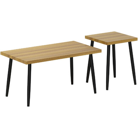 Couchtisch 2er Set Beistelltisch mit Stahlrahmen, Wohnzimmertisch Kaffeetisch für Wohnzimmer Schlafzimmer Natur