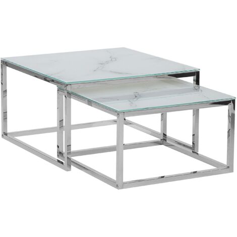 Couchtisch 2er Set BREA Sicherheitsglas Weißer Marmor