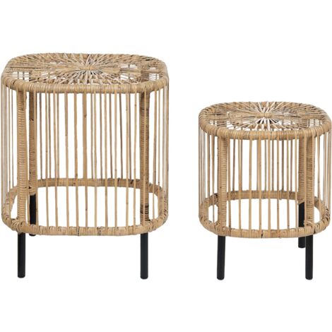 Couchtisch 2er Set CESENATICO Rattan Naturfarben