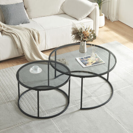 Couchtisch 2er Set Kokkola Rauchglas [en.casa]
