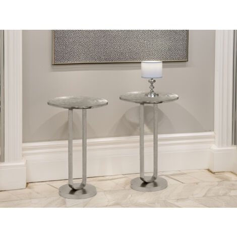 Couchtisch 2er Set rund aus Metall in Silber, Höhe 61cm