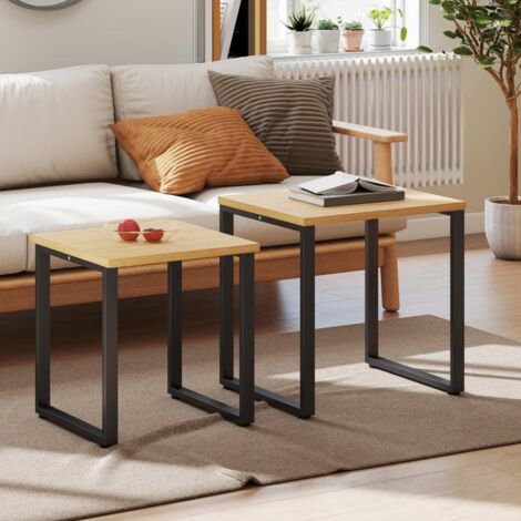 Couchtisch 2er Set Wohnzimmertisch mit Metallrahmen für Wohnzimmer Natur, Modern Design, Wohnzimmer, Schlafzimmer