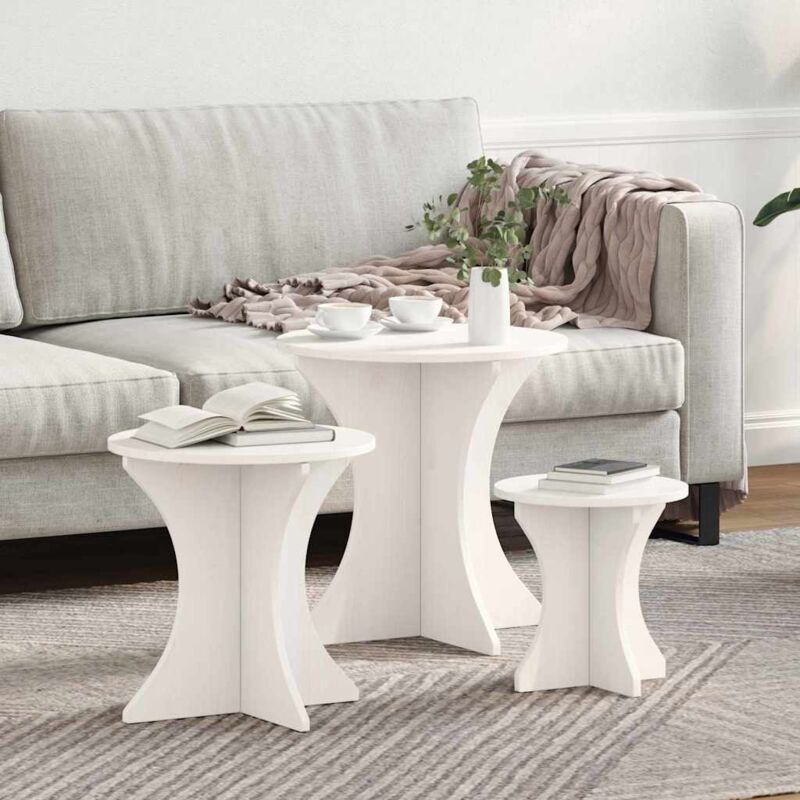 Vidaxl - Couchtisch 3 Pcs Weiß 46 X 46 X 47 Cm Massivholz Kiefer