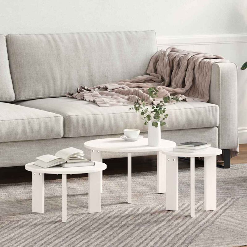 Vidaxl - Couchtisch 3 Pcs Weiß 47, 5 X 47, 5 X 27 Cm Massivholz Kiefer