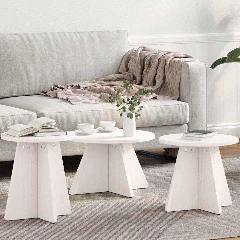 Couchtisch 3 Pcs Weiß 49 X 49 X 30 Cm Massivholz Kiefer Vidaxl
