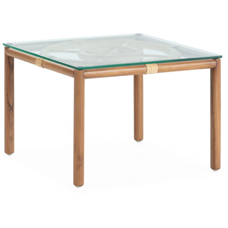 Couchtisch 50X50X35 Teakholz/Ratan/gehärtetes Glas
