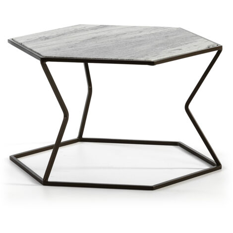 Couchtisch 61X61X41 Heller Marmor/Dunkelbraunes Metall